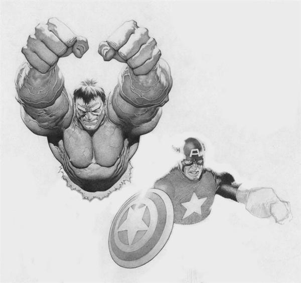 Hulk and Cap Upper Body Sketch